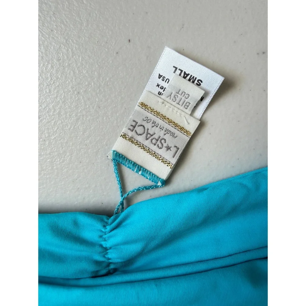 L*Space Bitsy Cut Swim Bikini Bottom Caribbean‎ Blue Ruched Back S